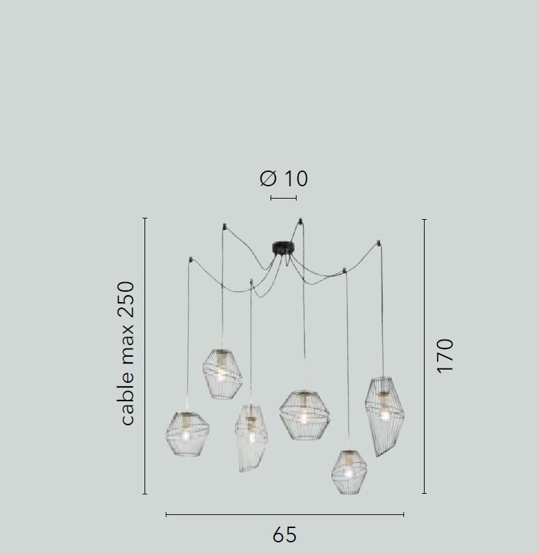 Sospensione 6 luci forma gabbietta in metallo nero finitura oro satinato 6XE27 non incl. KIKO Sospensione 6 luci forma gabbietta in metallo nero finitura oro satinato 6XE27 non incl. KIKO